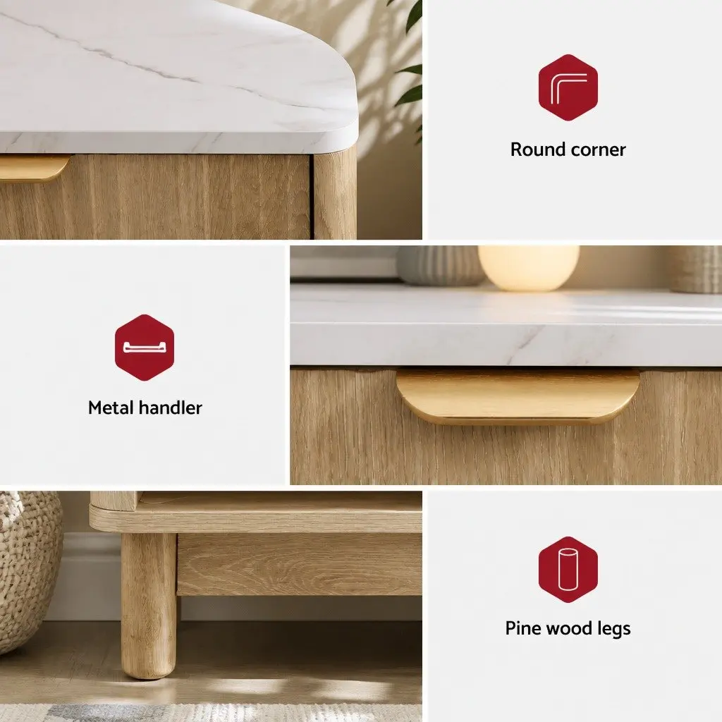 Bedside Table Nightstand 1 Drawer Open Shelf Storage Pine Wood Legs