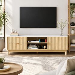 Friendly Pine Wood TV Unit with Drawers and Shelves