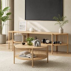 Welcoming Pine TV Unit and Coffee Table Set for Your Home