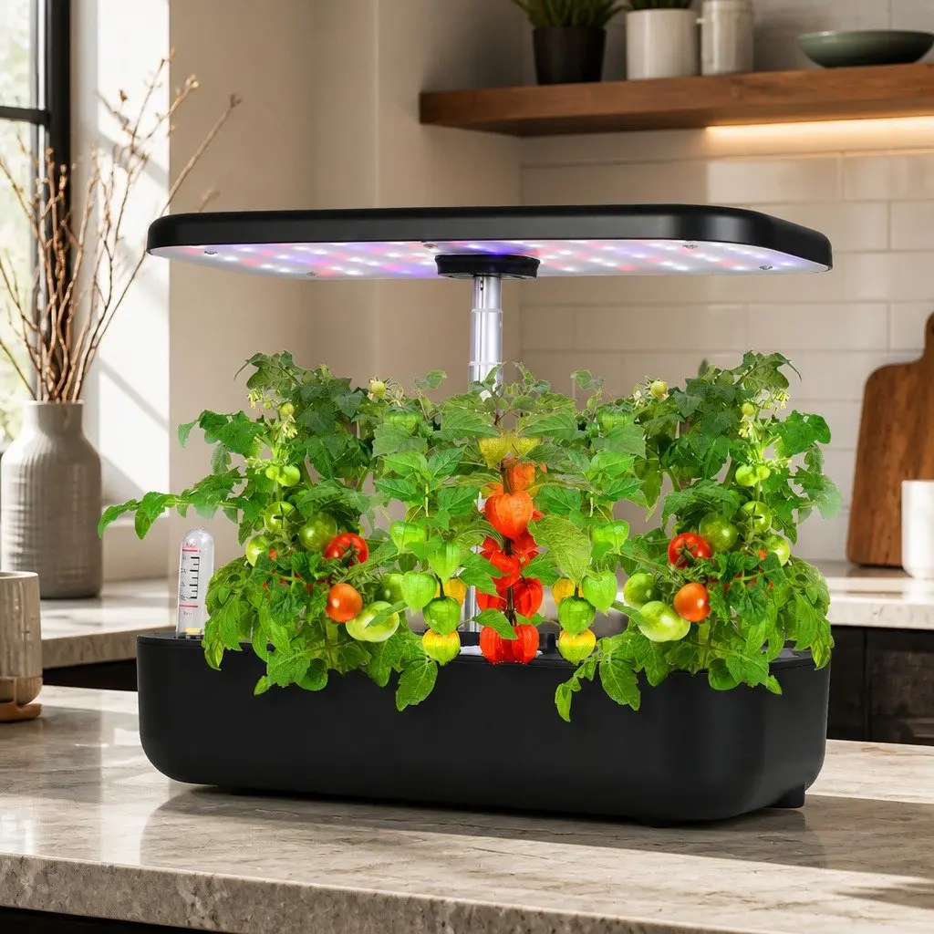 Hydroponic Growing System Indoor Adjustable LED Grow Lights 12 Plants Capacity