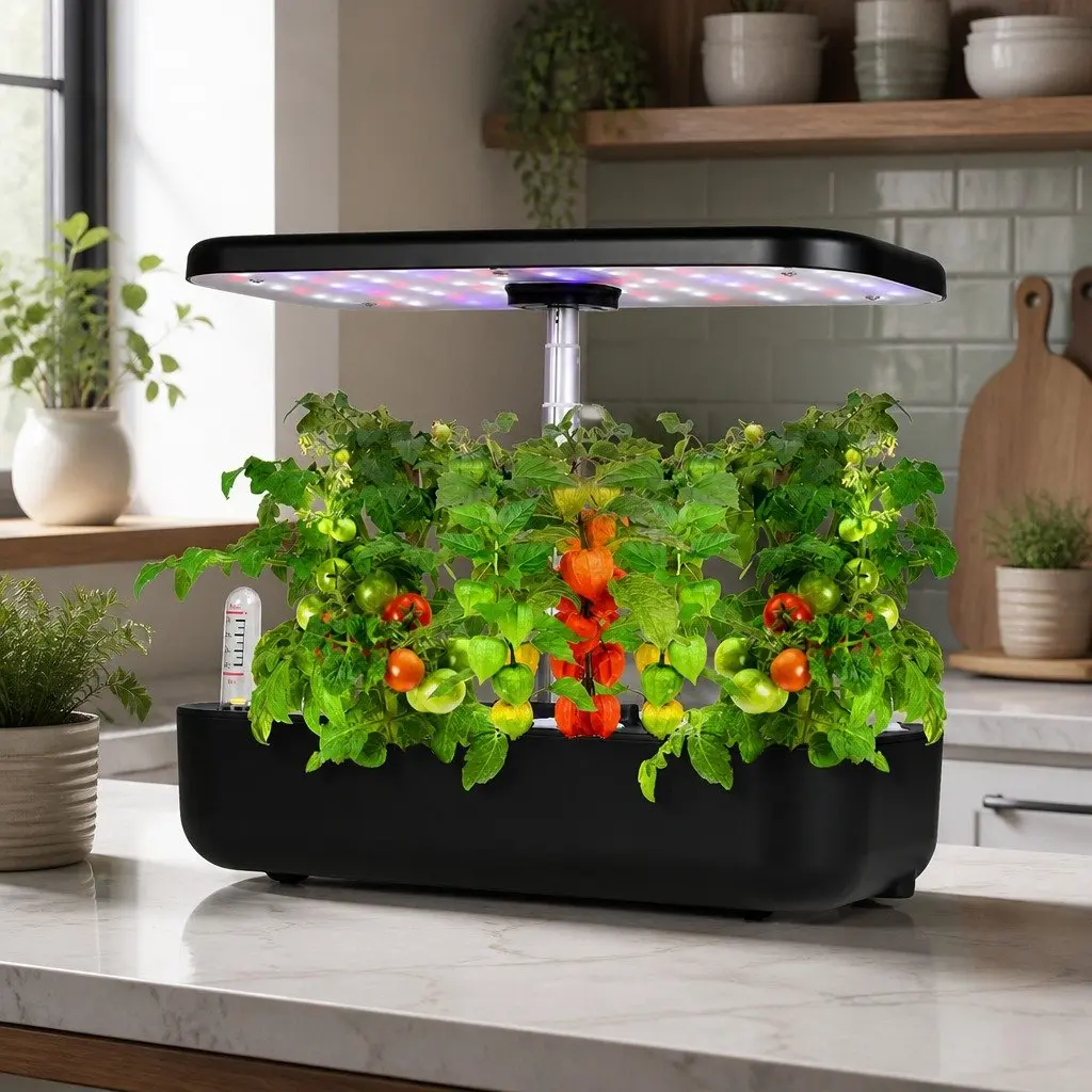 Hydroponic Growing System Indoor Adjustable LED Grow Lights 12 Plants Capacity