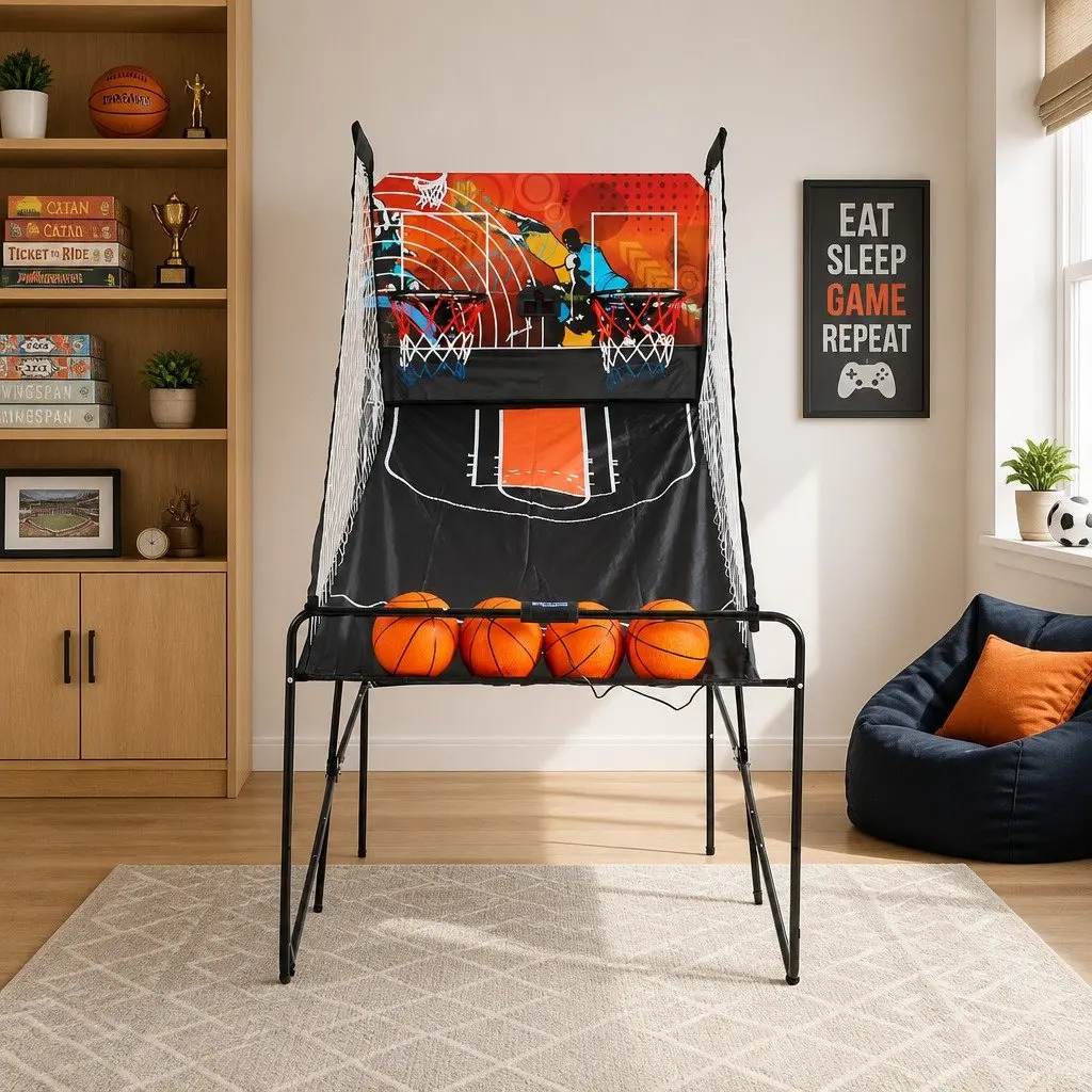 Basketball Shooting Machine Electronic Scorekeeper Double Player 8 Game Modes Portable Black
