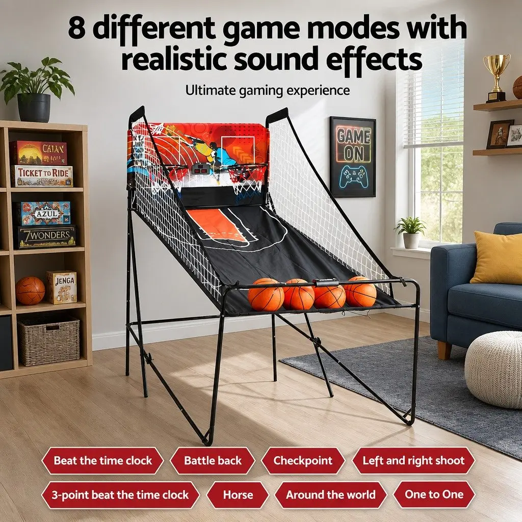 Basketball Shooting Machine Electronic Scorekeeper Double Player 8 Game Modes Portable Black
