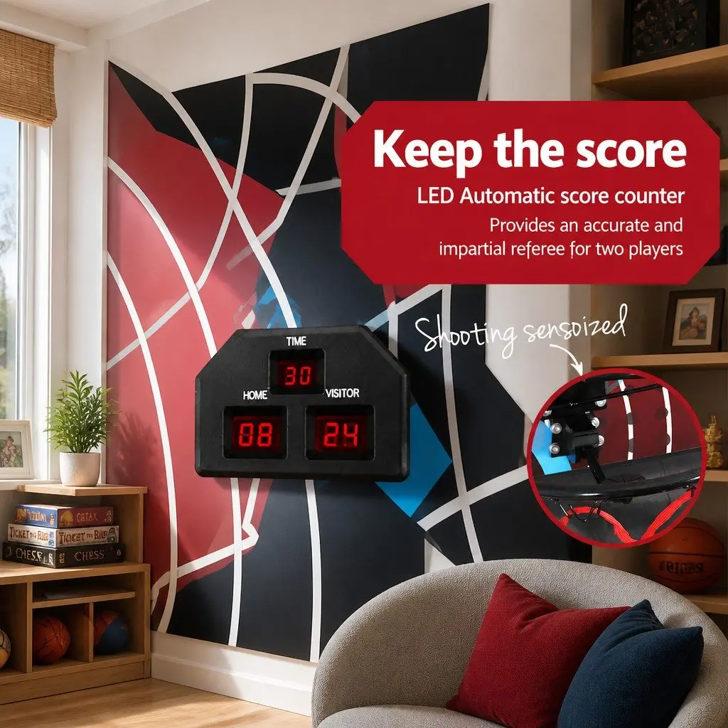 Basketball Shooting Machine Electronic Scorekeeper Double Player 8 Game Modes Portable Black