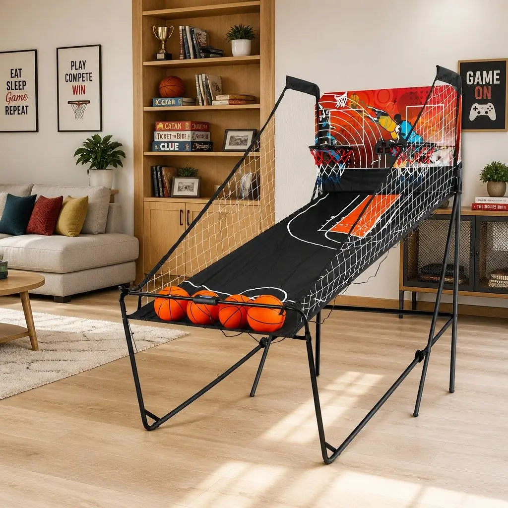 Basketball Shooting Machine Electronic Scorekeeper Double Player 8 Game Modes Portable Black
