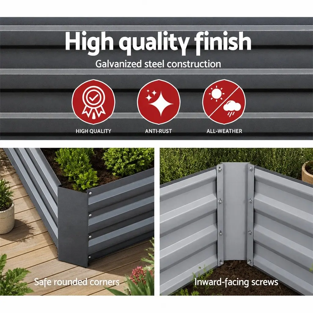 Raised Garden Bed Planter Box Galvanised Steel 180x90cm