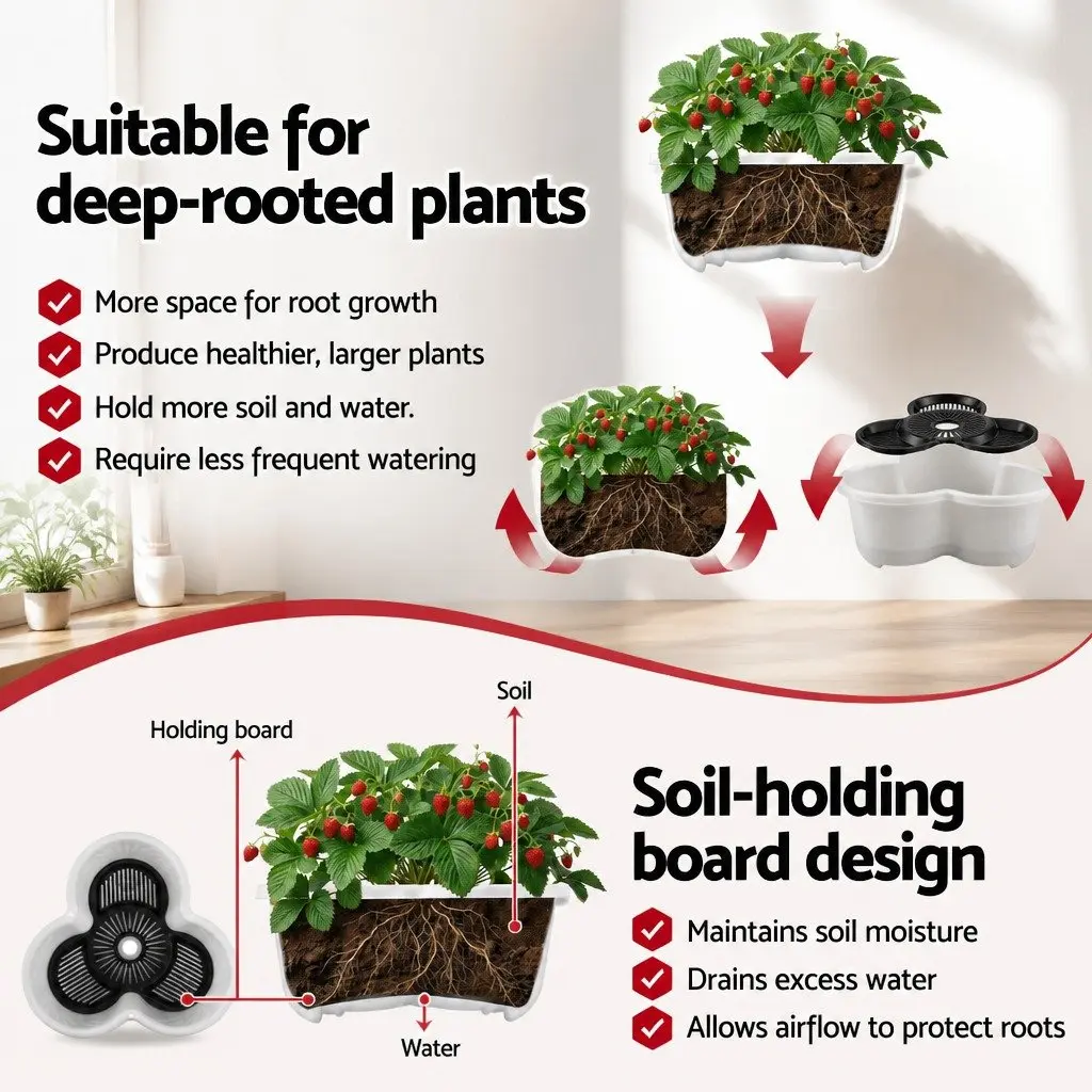 Stackable 5 Tier Vertical Planter White Tower with Wheels Auto Drainage