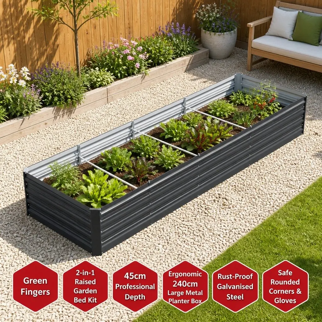 Raised Garden Bed 2-in-1 Kit Ergonomic 45cm Height Large Metal Planter Box