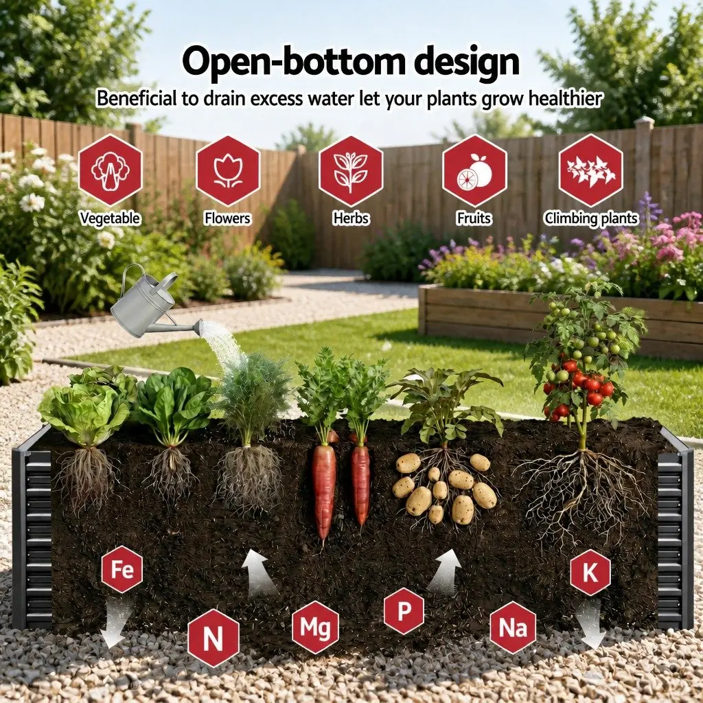Raised Garden Bed 2-in-1 Kit Ergonomic 45cm Height Large Metal Planter Box