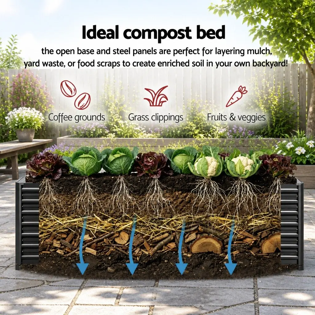 Raised Garden Bed 2-in-1 Kit Galvanised Steel 45cm Height Planter Box