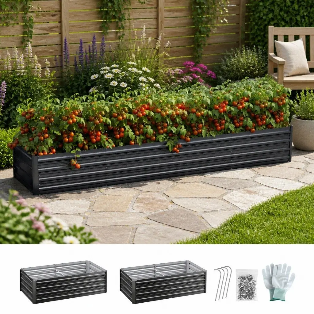 Raised Garden Bed 2-in-1 Kit Galvanised Steel 45cm Height Planter Box