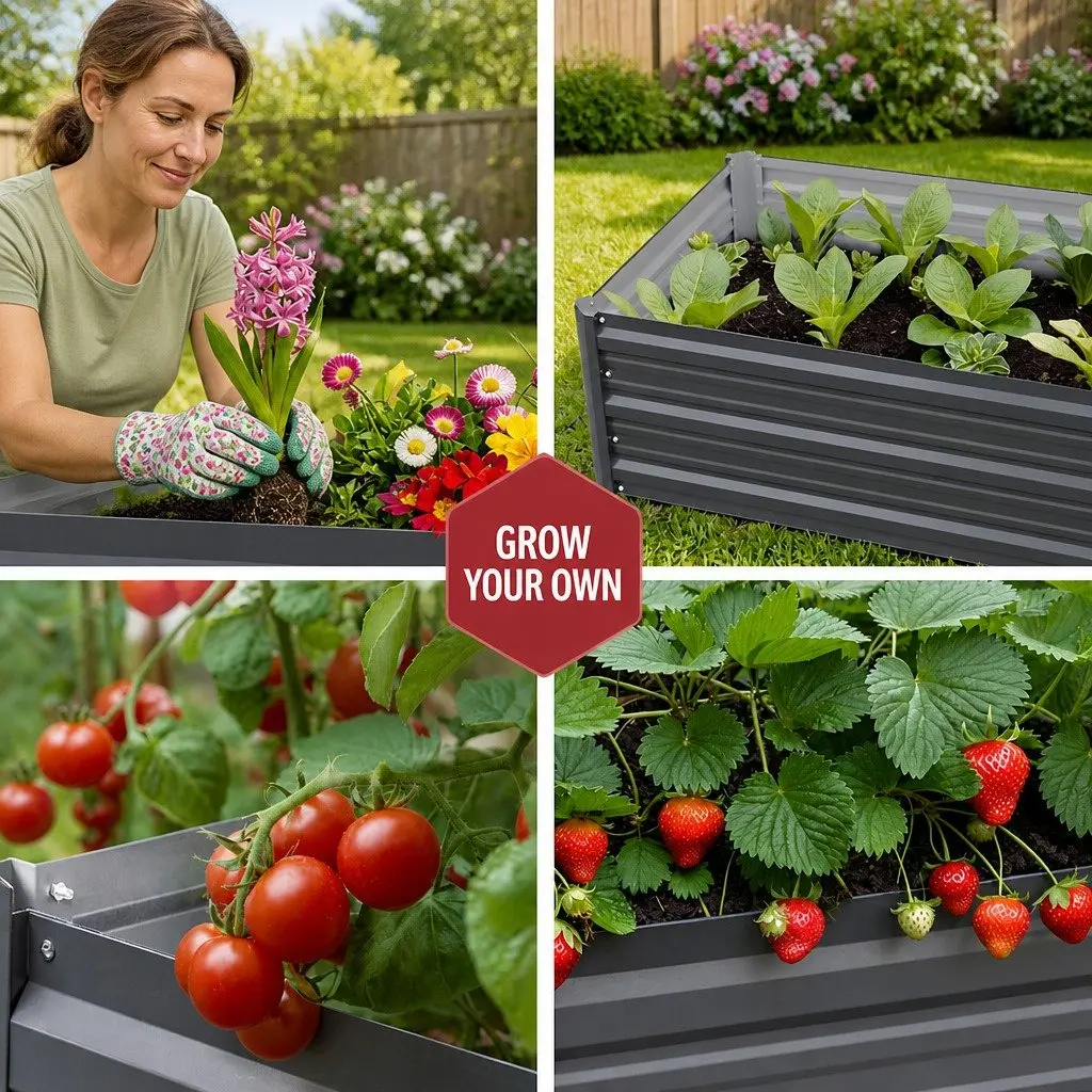 Raised Garden Bed Planter Box Galvanized Steel 80x60x30cm Vegetable Flower Herb Growing Container
