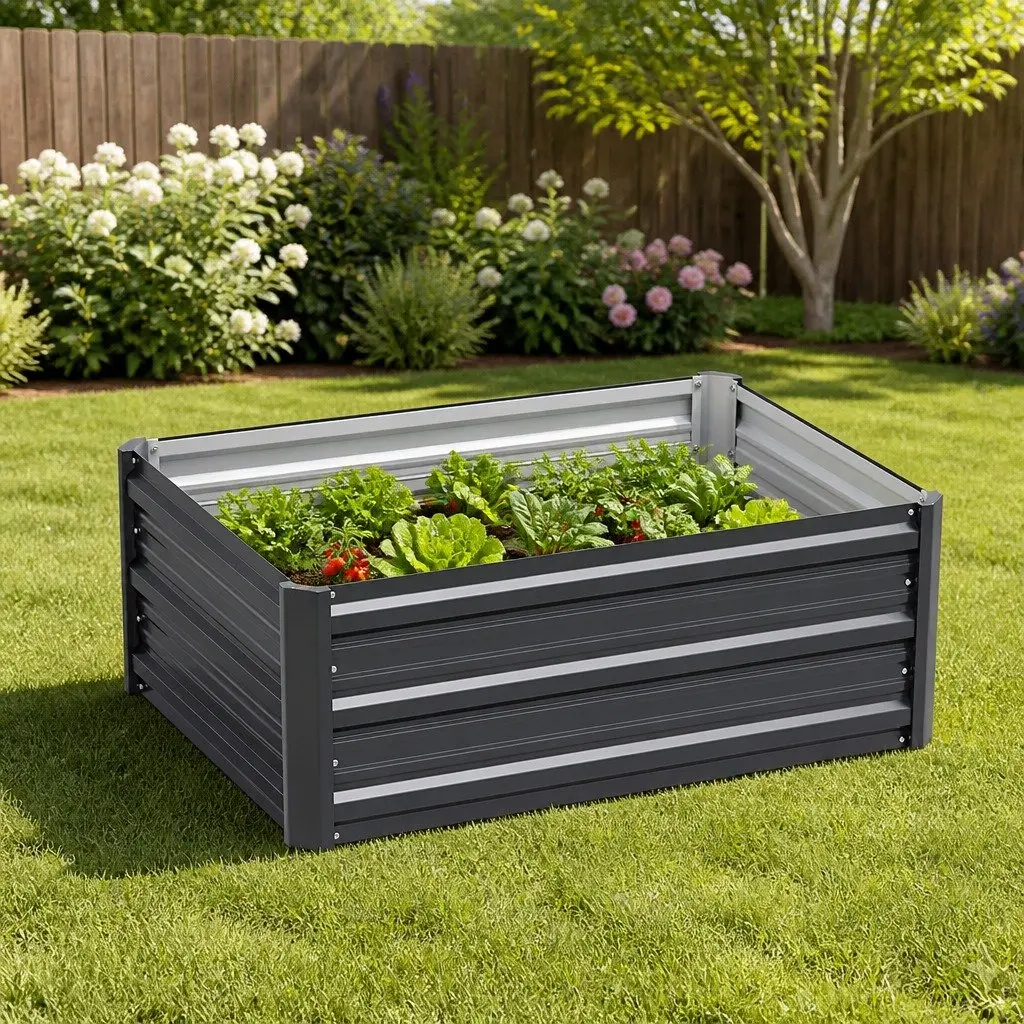 Raised Garden Bed Planter Box Galvanized Steel 80x60x30cm Vegetable Flower Herb Growing Container
