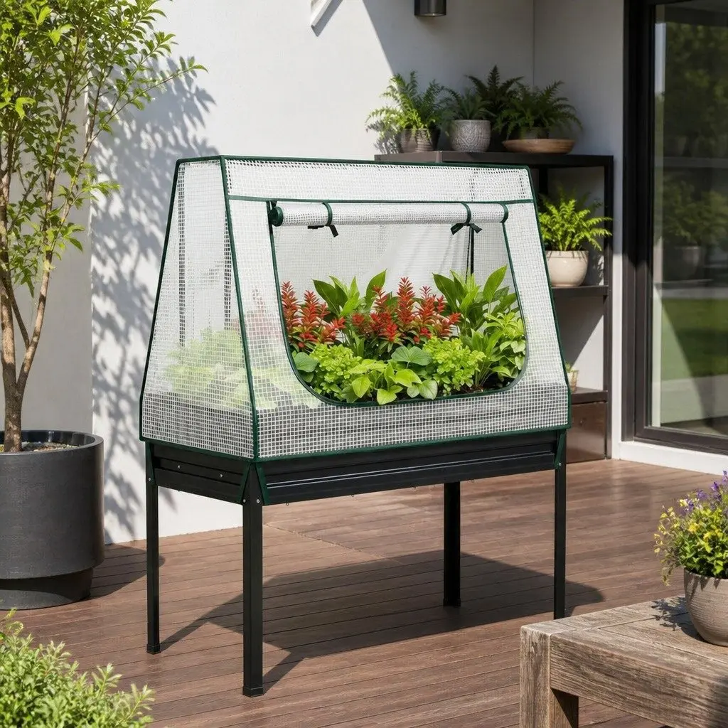 Elevated Garden Bed with Greenhouse Cover