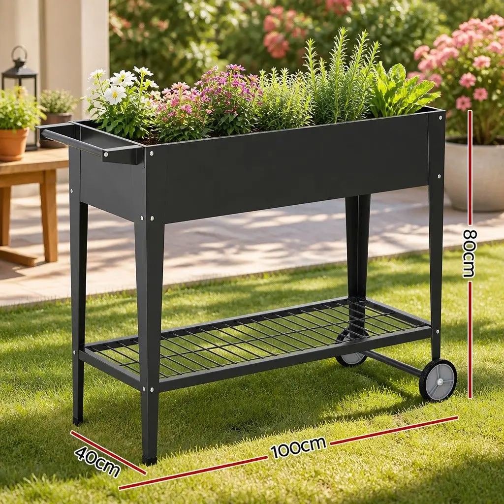 Raised Garden Bed Mobile Elevated Planter Box 100x40x80cm Galvanized Steel on Wheels