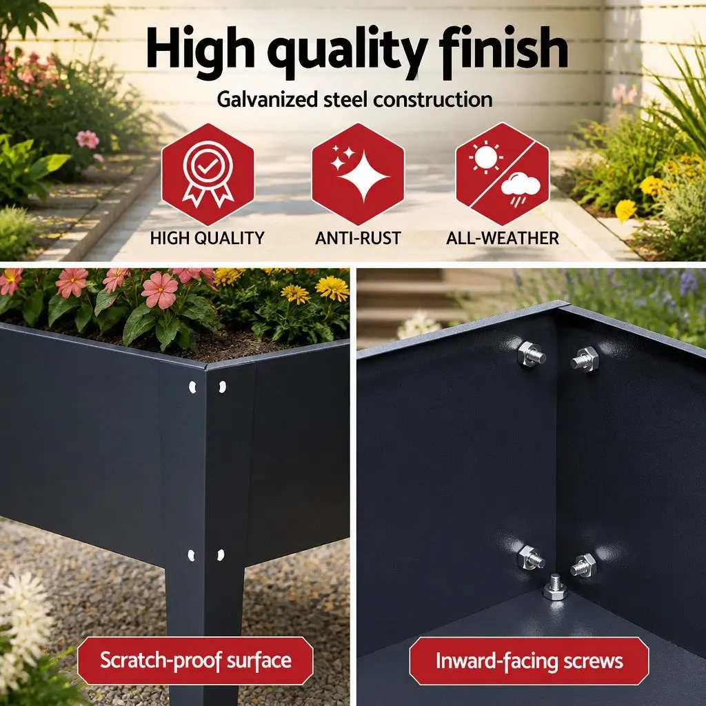Raised Garden Bed Mobile Elevated Planter Box 100x40x80cm Galvanized Steel on Wheels