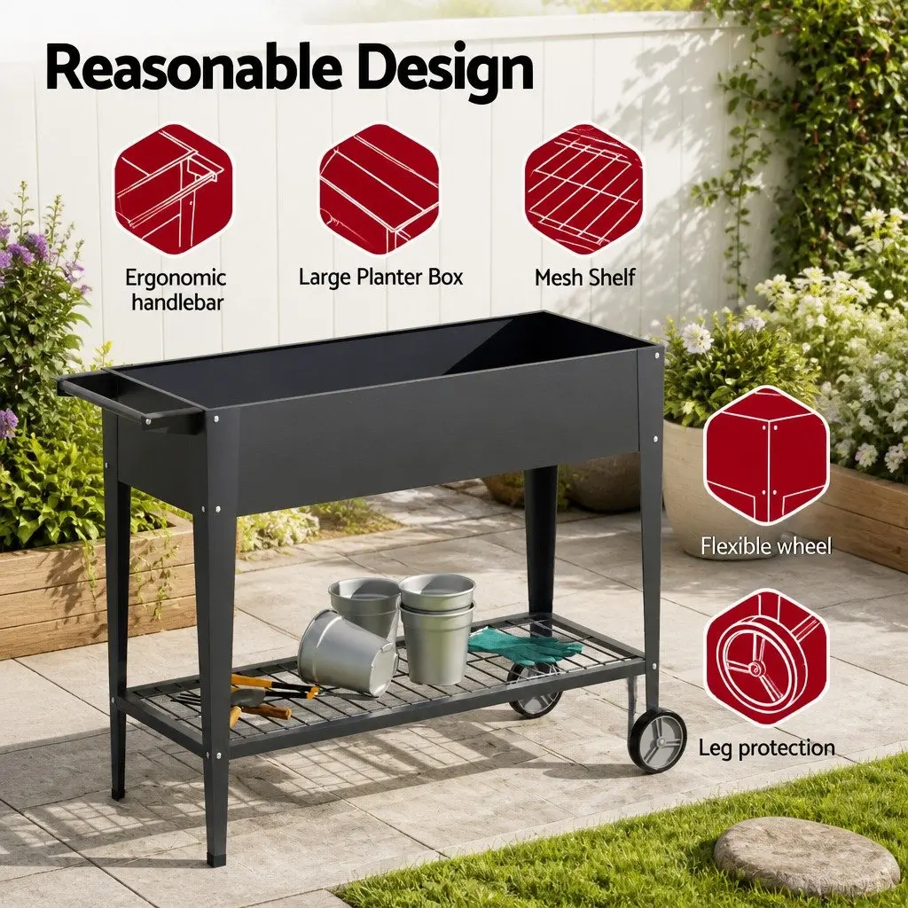 Raised Garden Bed Mobile Elevated Planter Box 100x40x80cm Galvanized Steel on Wheels