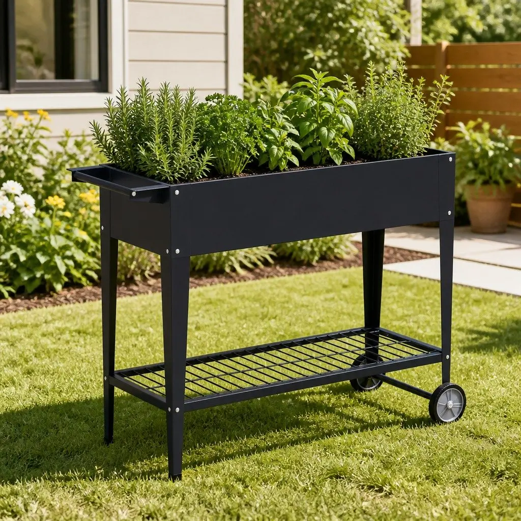 Raised Garden Bed Mobile Elevated Planter Box 100x40x80cm Galvanized Steel on Wheels