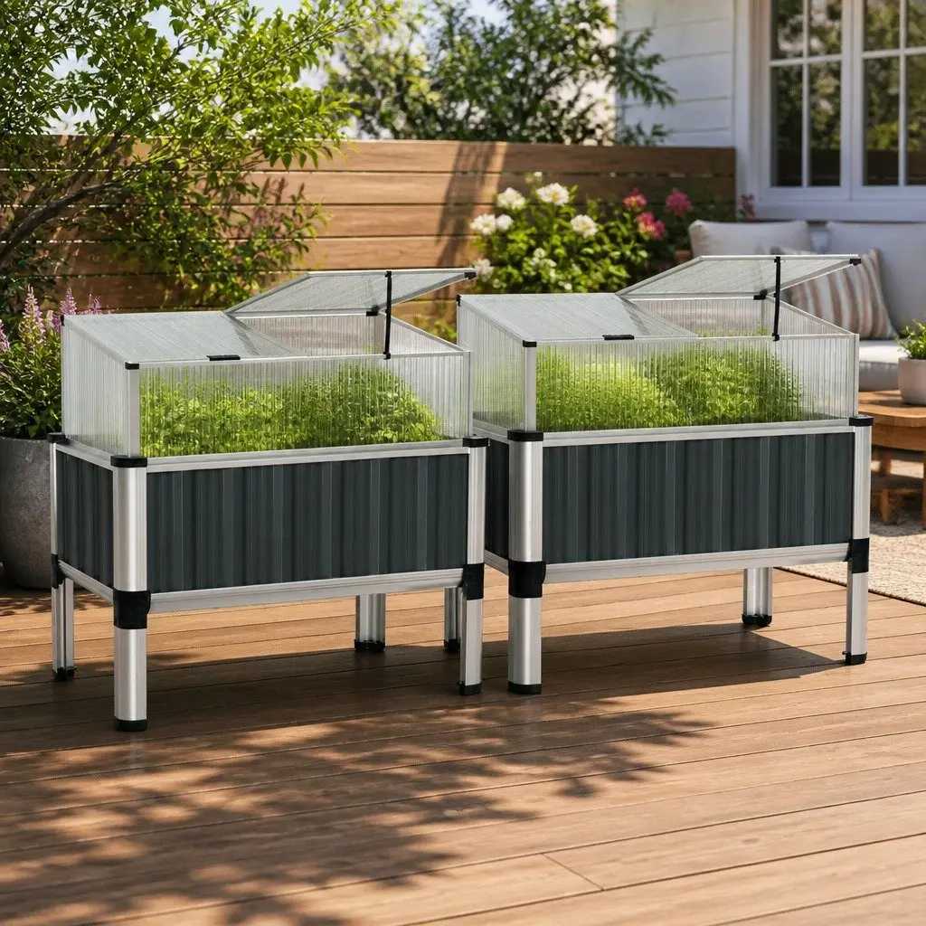 Raised Garden Bed with Translucent Polycarbonate Roof 80x49x74cm