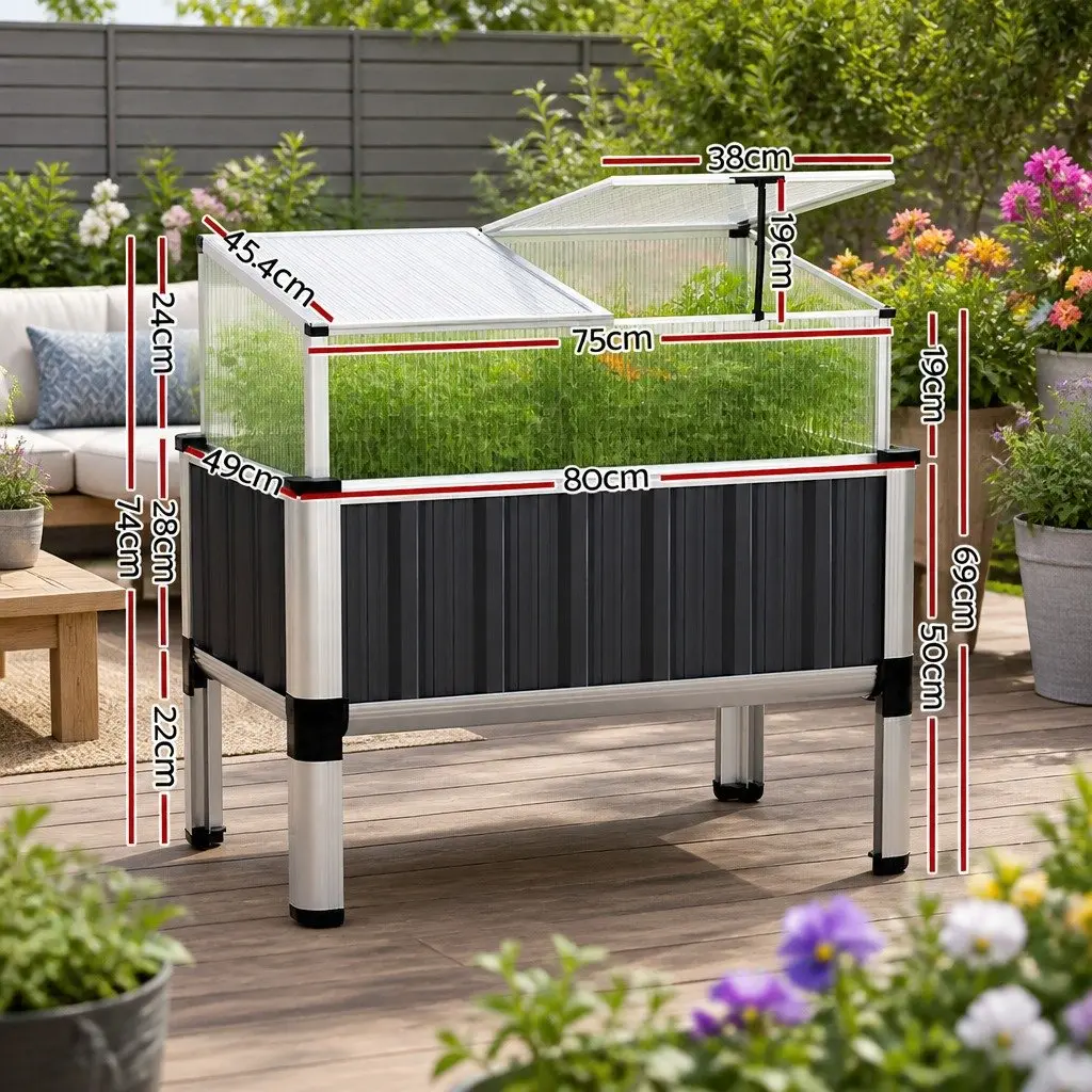 Raised Garden Bed with Translucent Polycarbonate Roof 80x49x74cm