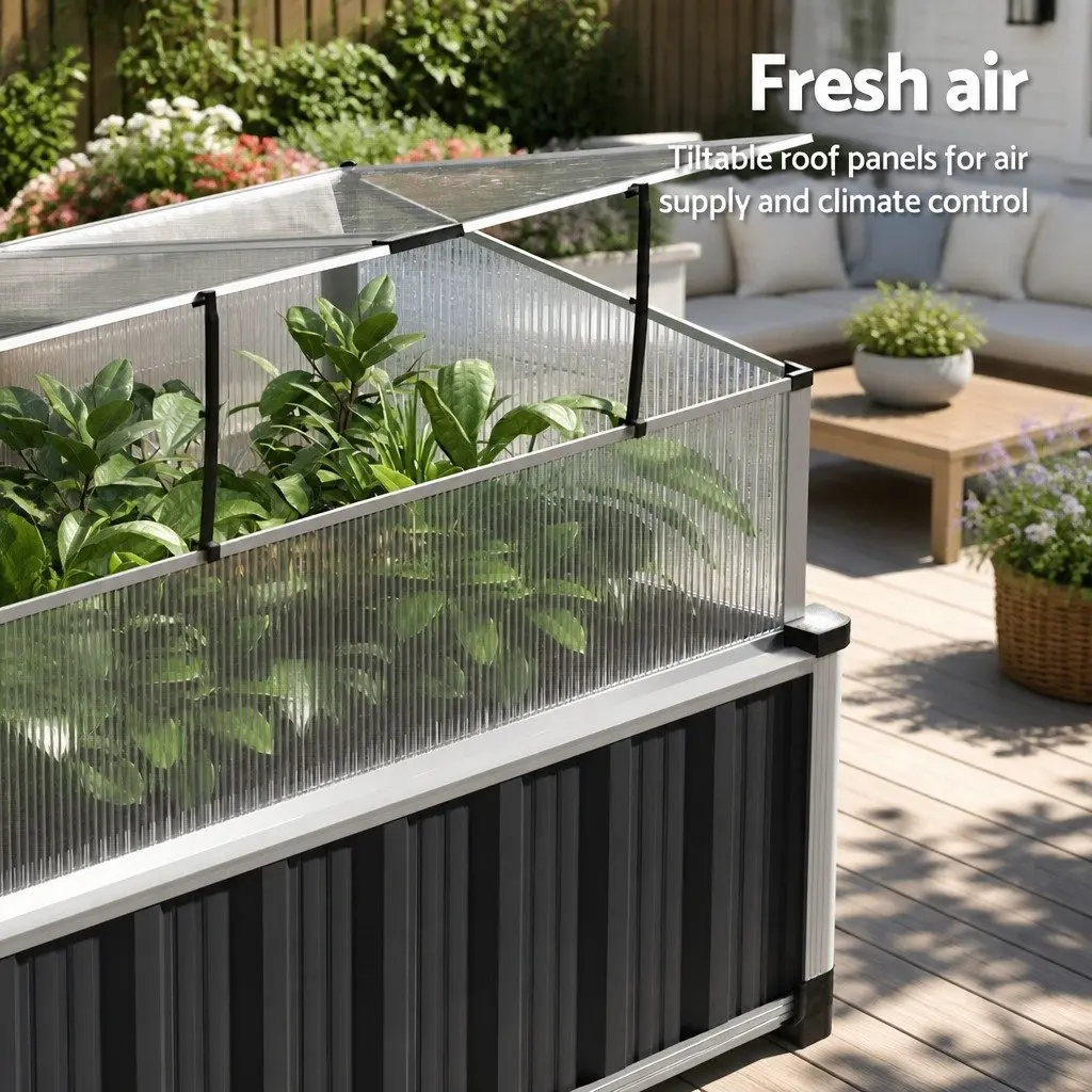 Raised Garden Bed with Translucent Polycarbonate Roof 80x49x74cm