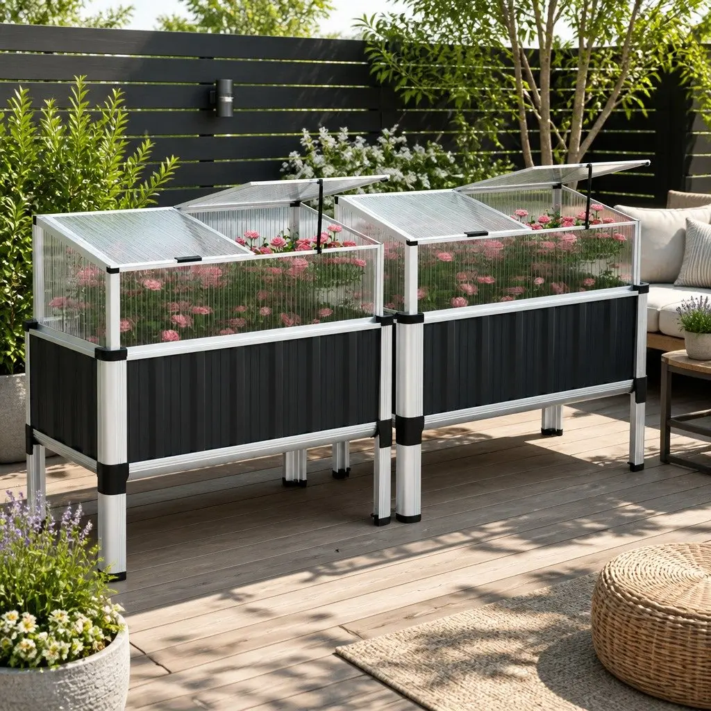 Raised Garden Bed with Translucent Polycarbonate Roof 80x49x74cm
