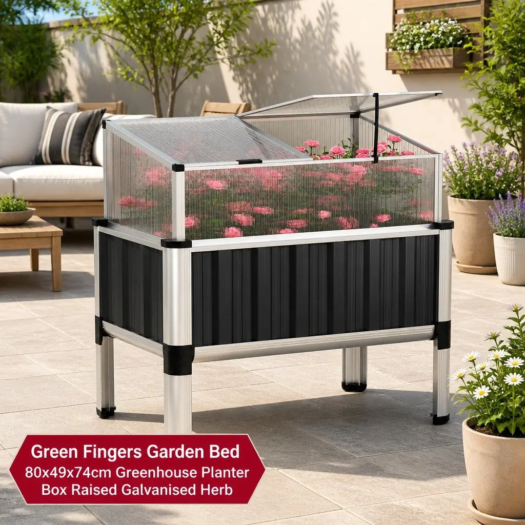 Raised Garden Bed Integrated Greenhouse Protection 80x49x74cm Aluminium Grey
