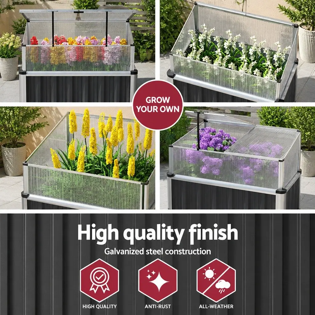 Raised Garden Bed Integrated Greenhouse Protection 80x49x74cm Aluminium Grey