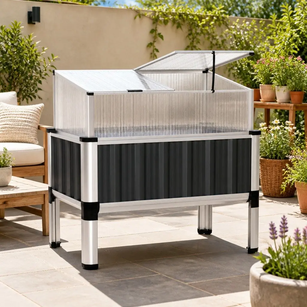 Raised Garden Bed Integrated Greenhouse Protection 80x49x74cm Aluminium Grey