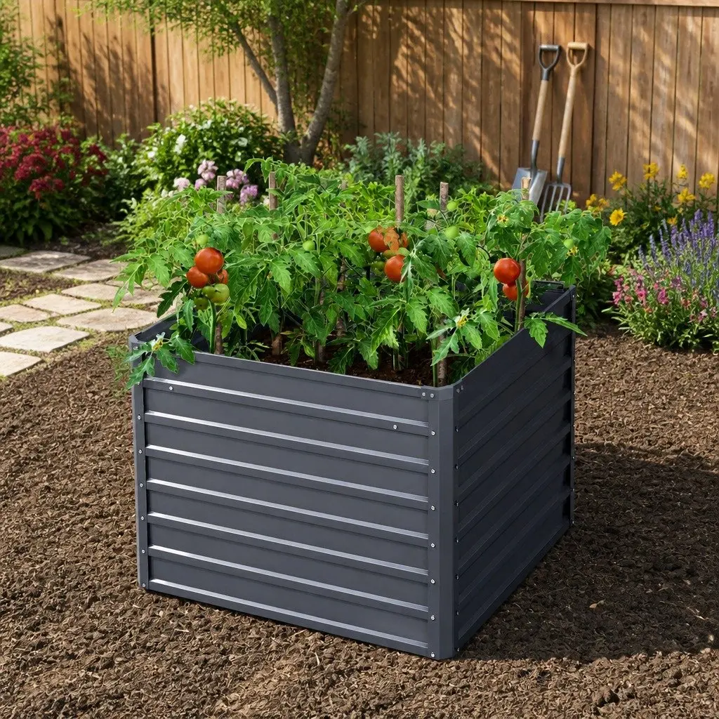 Raised Garden Bed Galvanised Steel 100x100x77cm Planter Box Outdoor