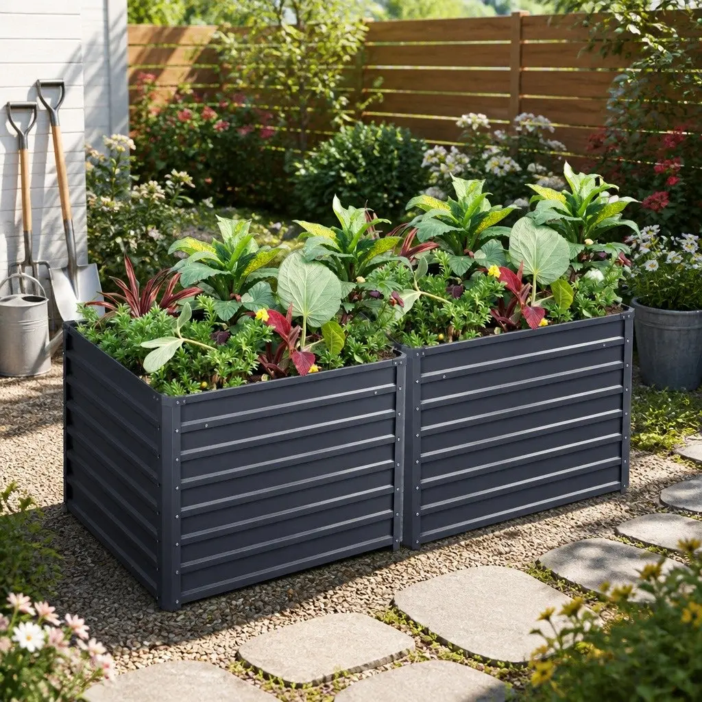 Raised Garden Bed Galvanised Steel 100x100x77cm Planter Box Outdoor