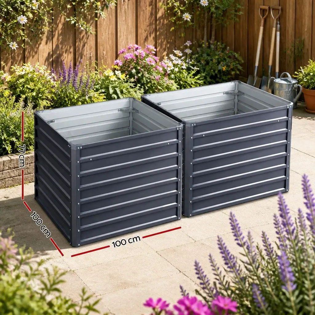 Raised Garden Bed Galvanised Steel 100x100x77cm Planter Box Outdoor