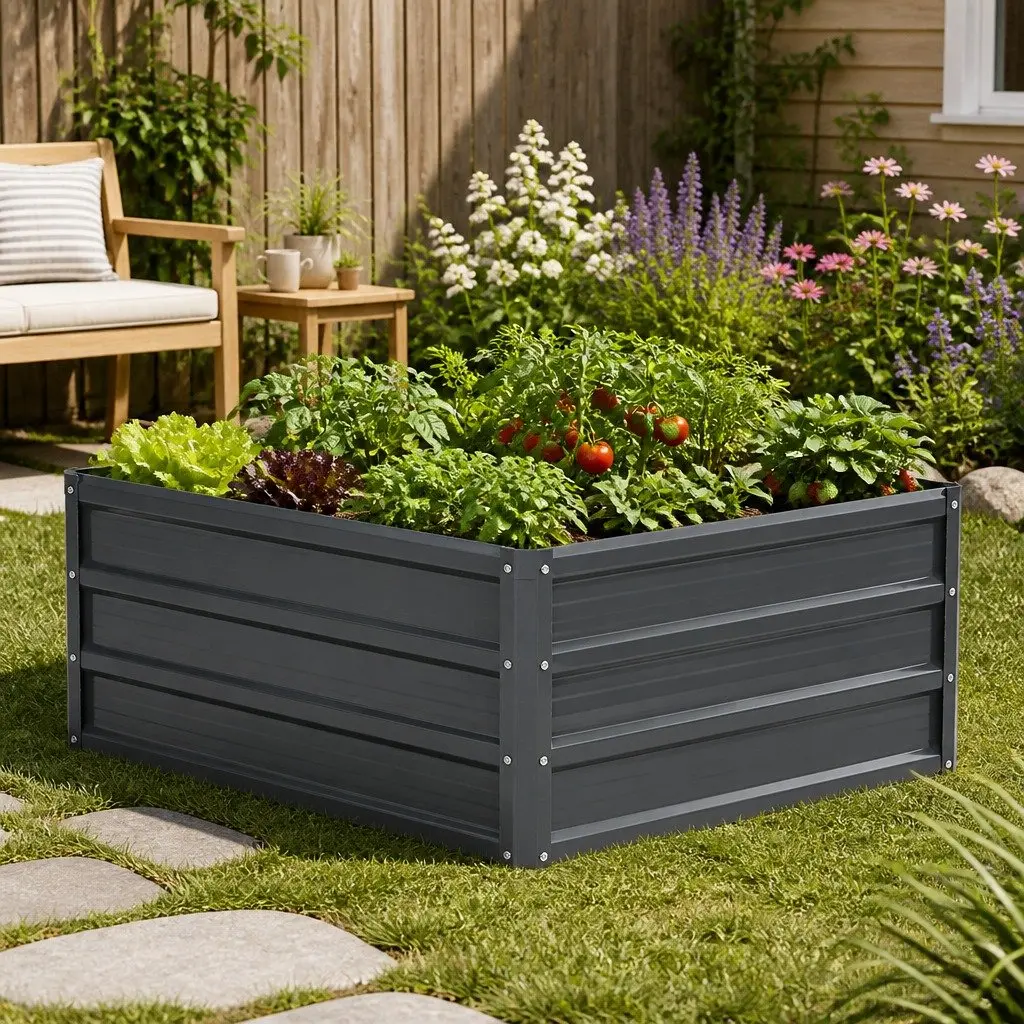 Raised Garden Bed 130x130x46cm Planter Box Galvanised Steel Container 2 Pack
