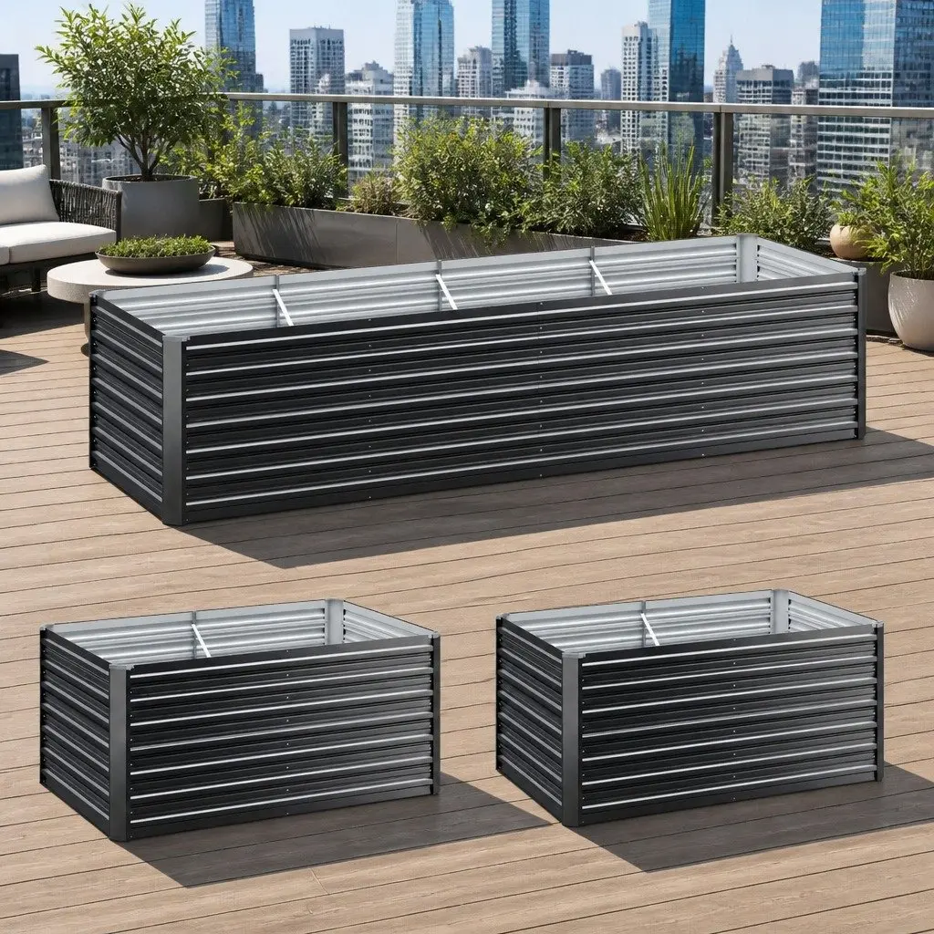Raised Garden Bed 2-in-1 Modular Configuration 320cm Galvanised Steel Extra Deep 77cm Planter Box