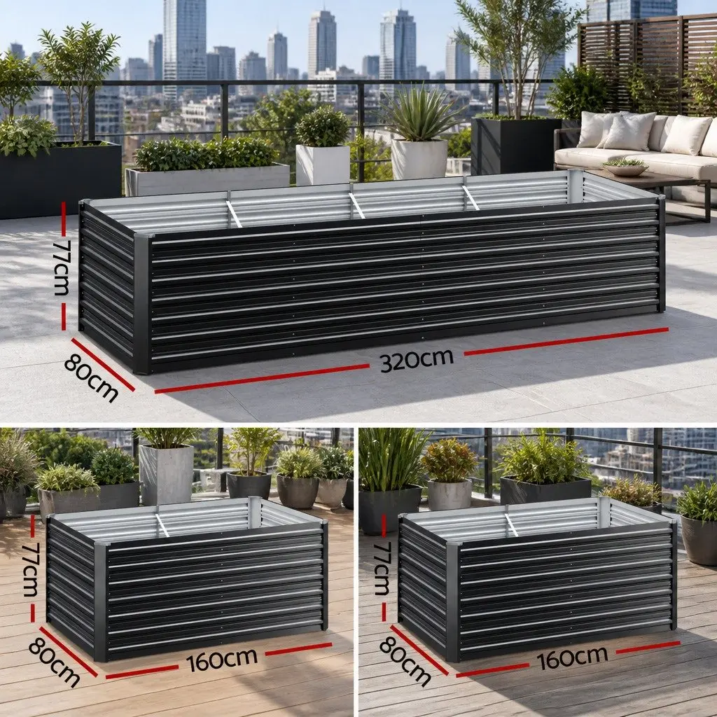 Raised Garden Bed 2-in-1 Modular Configuration 320cm Galvanised Steel Extra Deep 77cm Planter Box