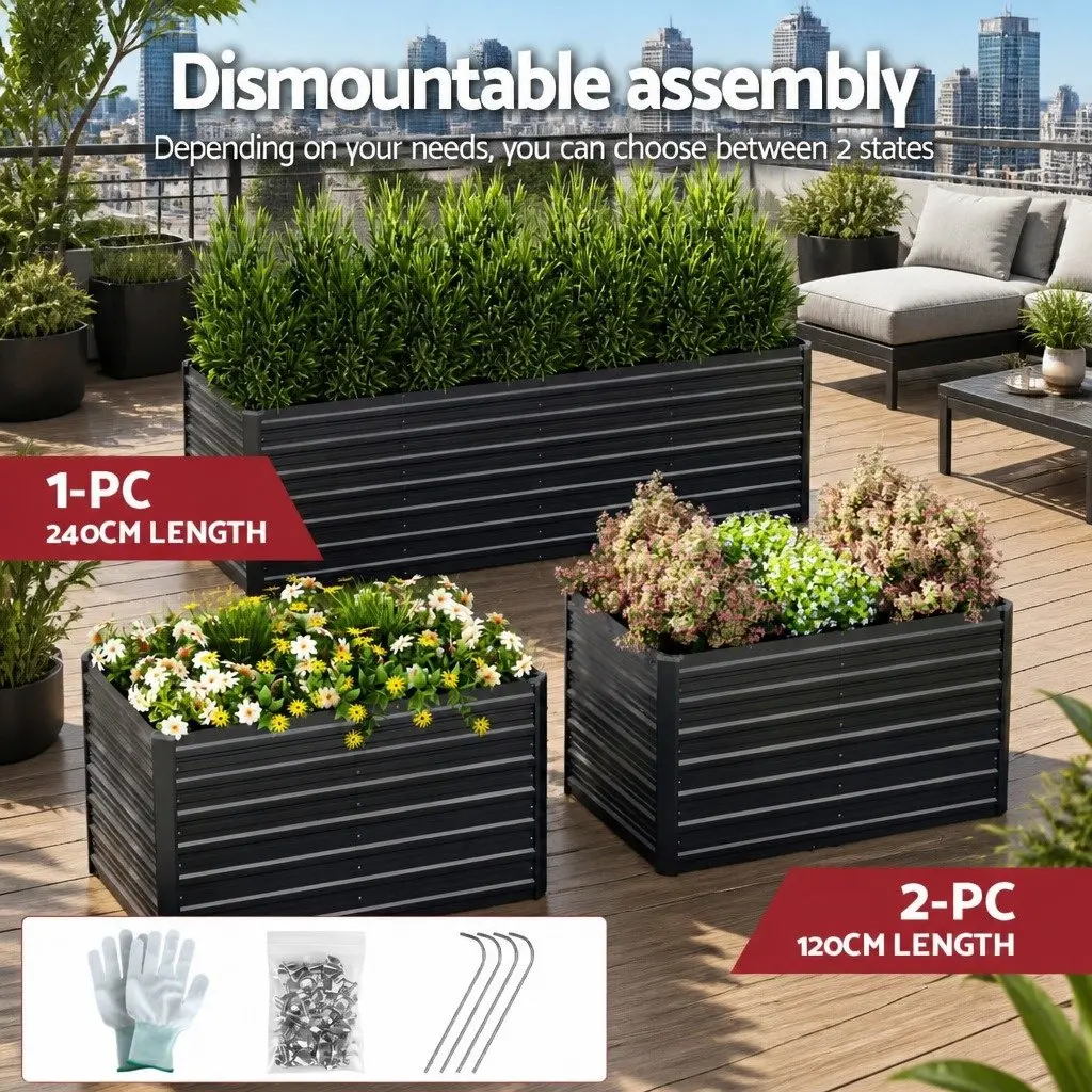 Raised Garden Bed 2-in-1 Modular Configuration 320cm Galvanised Steel Extra Deep 77cm Planter Box