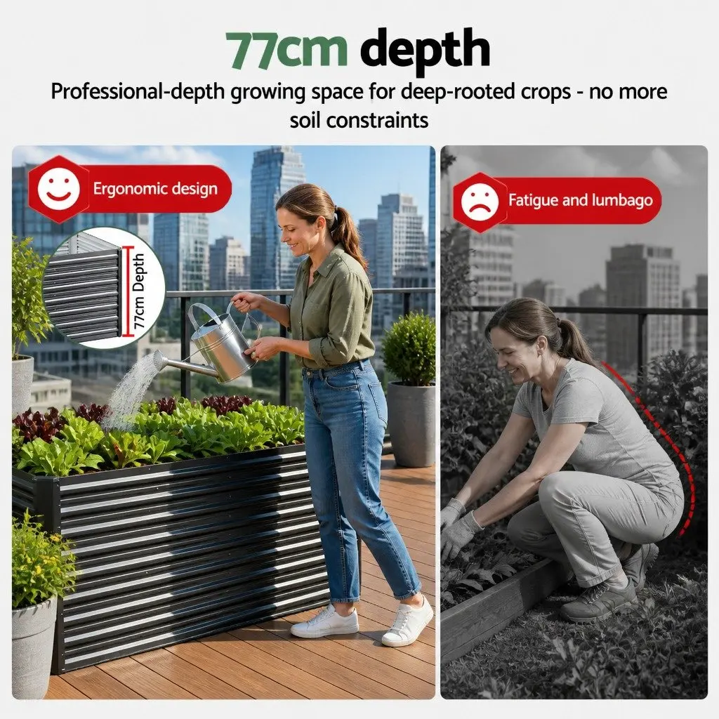 Raised Garden Bed 2-in-1 Modular Configuration 320cm Galvanised Steel Extra Deep 77cm Planter Box