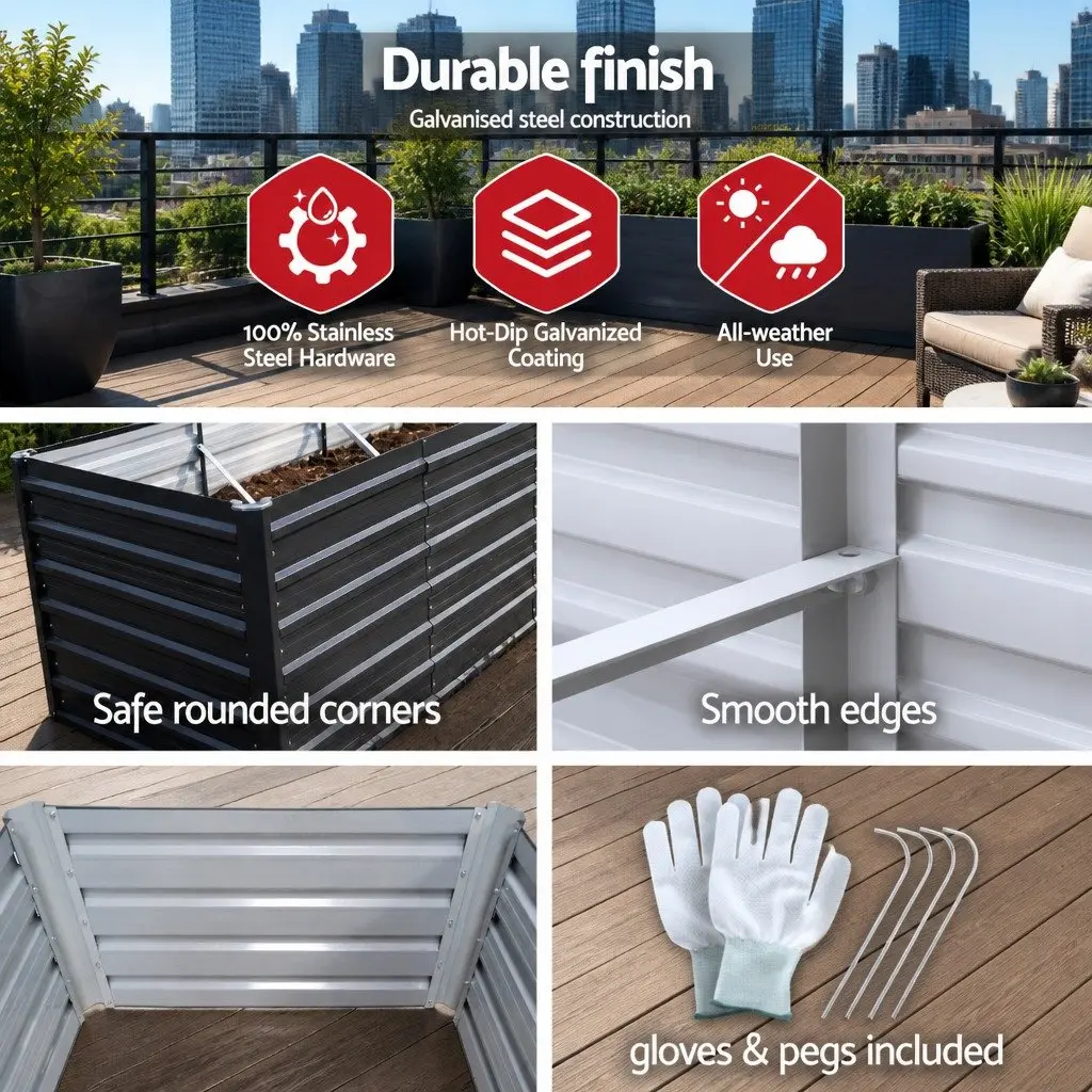 Raised Garden Bed 2-in-1 Modular Configuration 320cm Galvanised Steel Extra Deep 77cm Planter Box