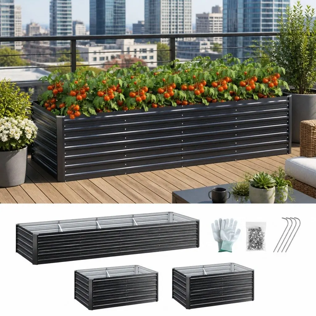 Raised Garden Bed 2-in-1 Modular Configuration 320cm Galvanised Steel Extra Deep 77cm Planter Box
