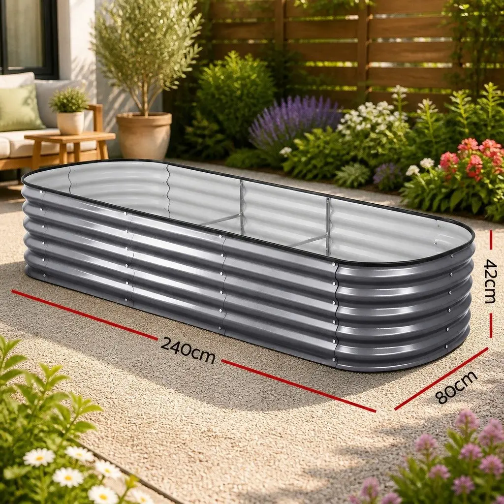 Raised Garden Bed Kit Oval Galvanized Steel Planter Boxes 240x80x42cm