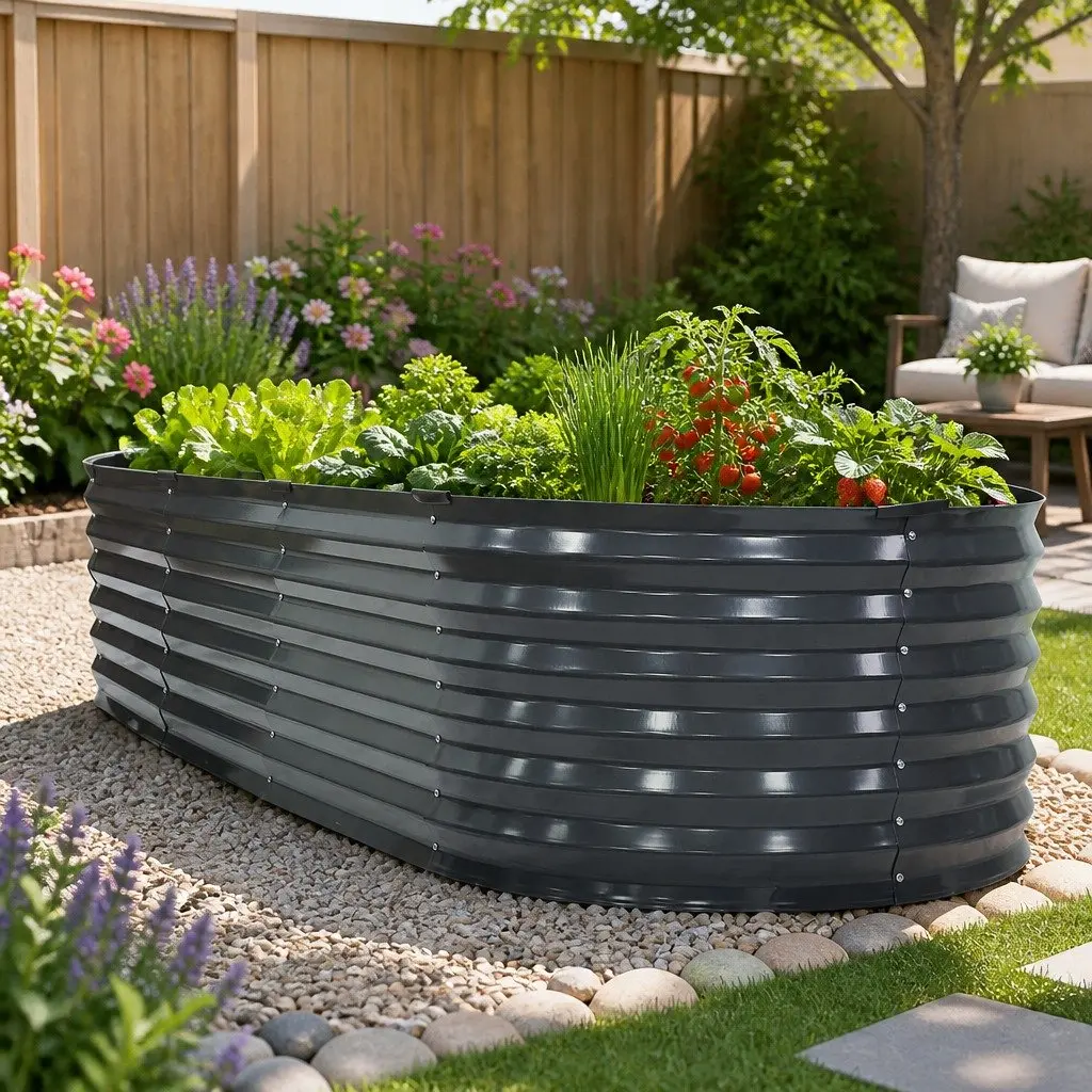 Raised Garden Bed Galvanised Steel Oval Planter Box 240x80x42cm