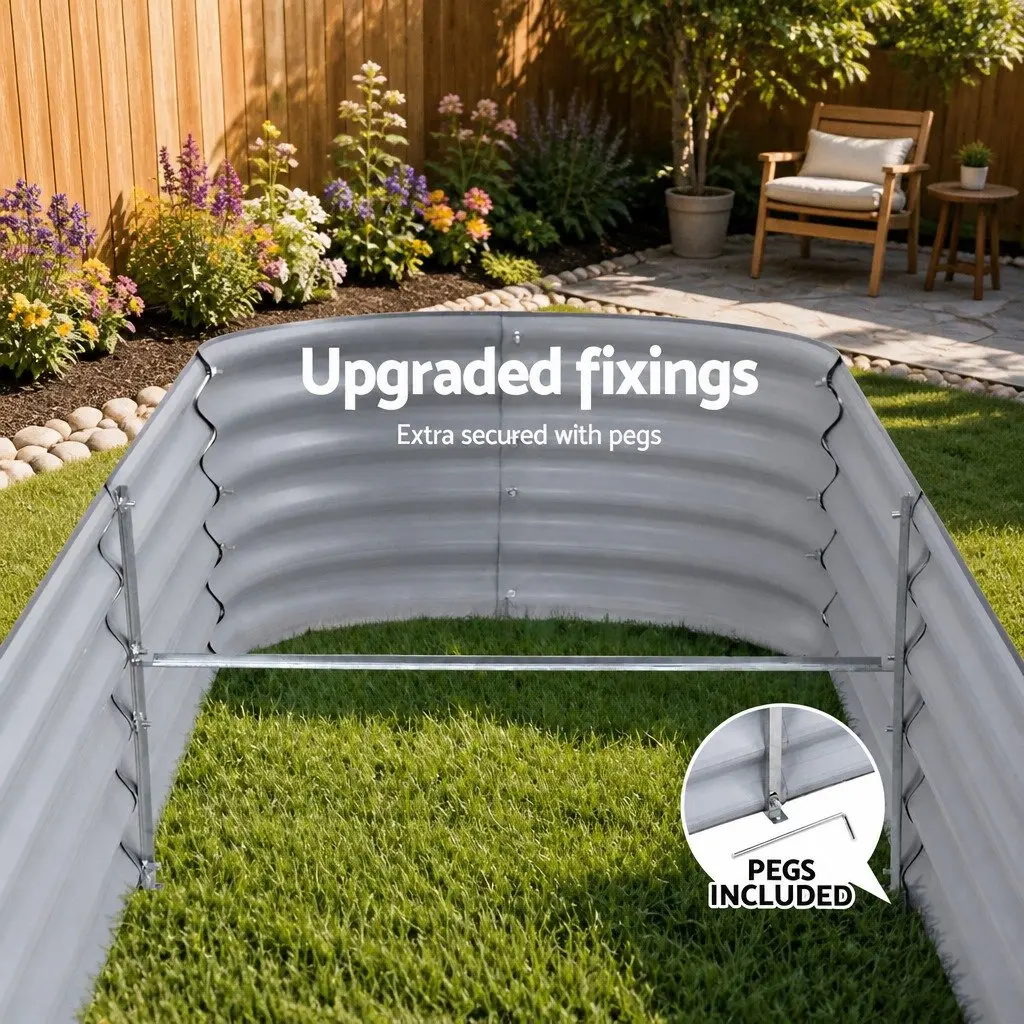 Raised Garden Bed Galvanised Steel Oval Planter Box 240x80x42cm