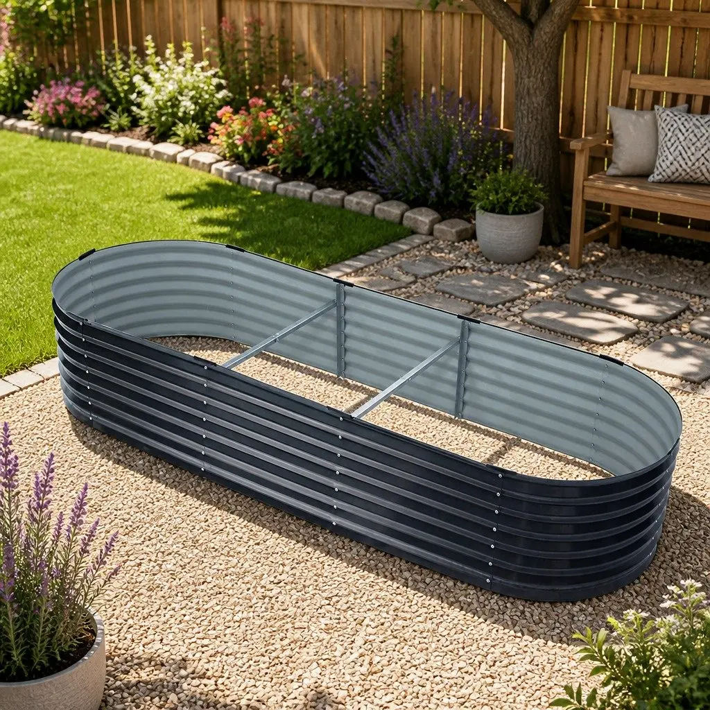 Raised Garden Bed Galvanised Steel Oval Planter Box 240x80x42cm