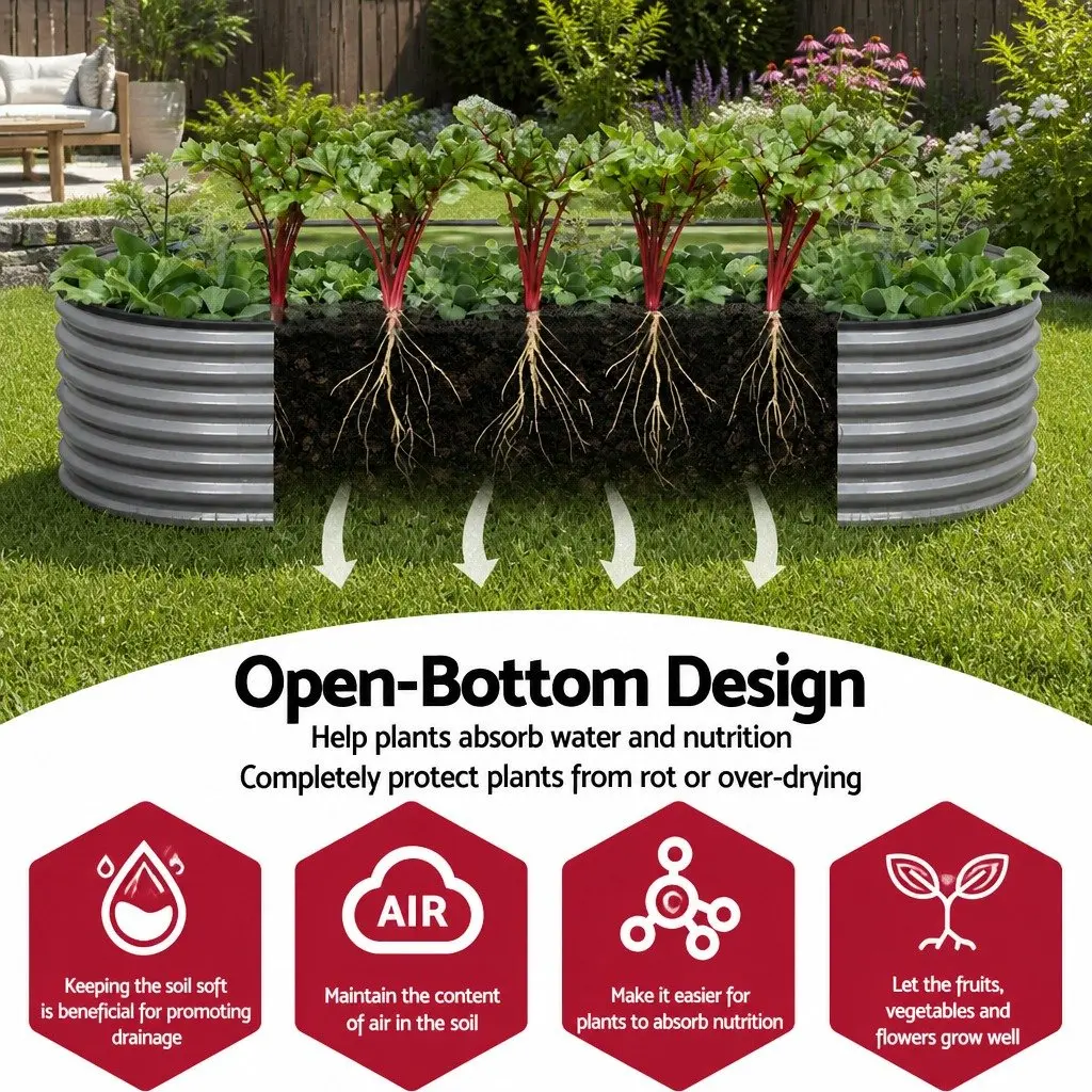 Raised Garden Bed Kit Oval Galvanized Steel Planter Boxes 320x80x42cm