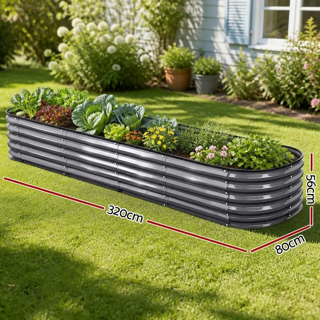 Raised Garden Bed Kit Oval Galvanized Steel Planter Boxes 320x80x42cm