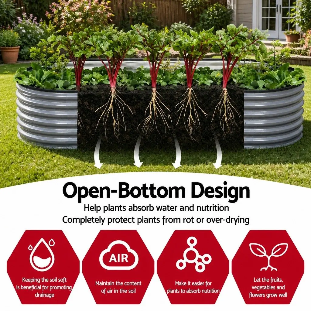 Raised Garden Bed Kit 4 Pcs Oval Galvanized Steel Planter Boxes 320x80x42cm