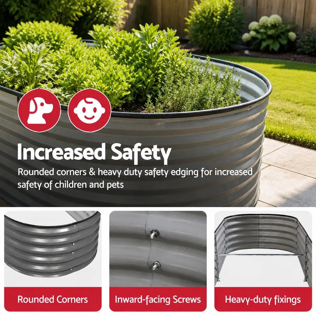 Raised Garden Bed Kit 4 Pcs Oval Galvanized Steel Planter Boxes 320x80x42cm