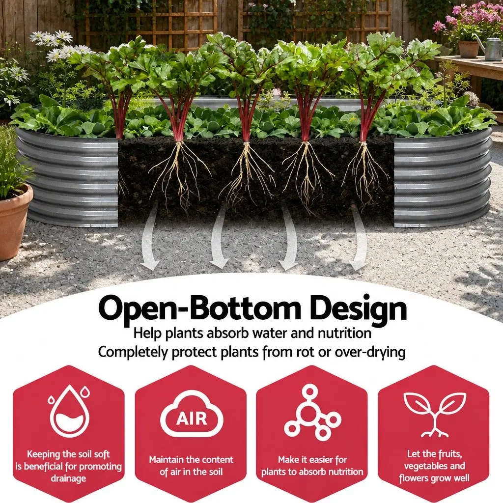 Raised Garden Bed Galvanised Steel Oval Planter Box 320x80x42cm