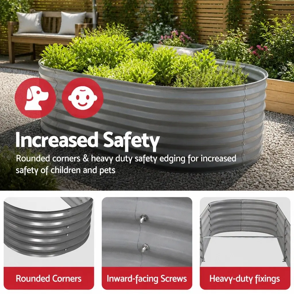Raised Garden Bed Galvanised Steel Oval Planter Box 320x80x42cm