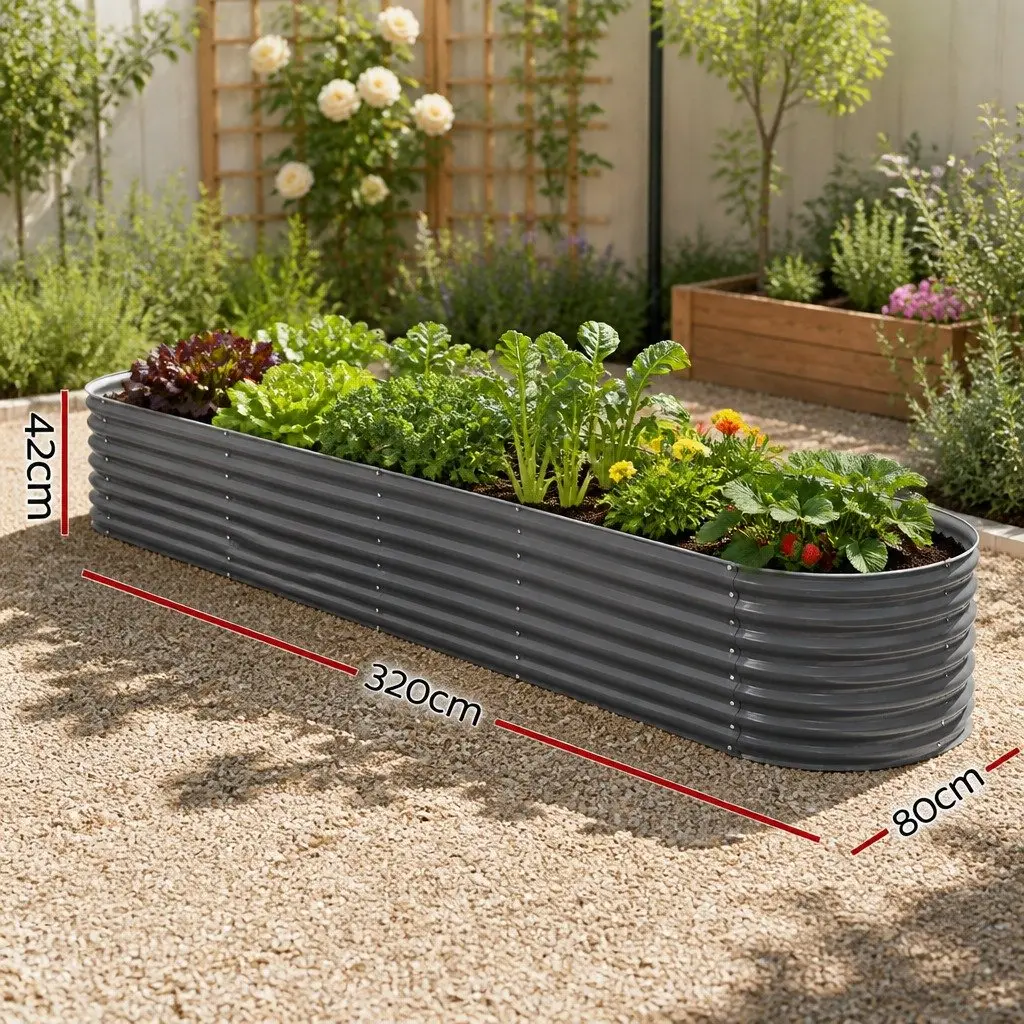 Raised Garden Bed Galvanised Steel Oval Planter Box 320x80x42cm